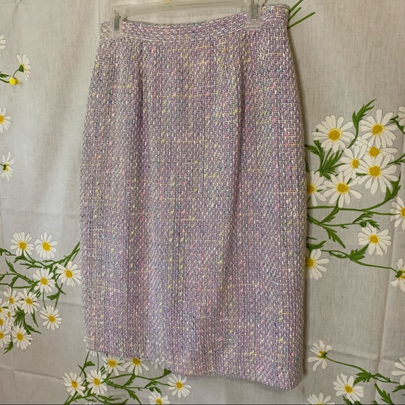 Vintage pastel purple lavender rainbow twill silver sparkle midi pencil skirt - Picture 3 of 8